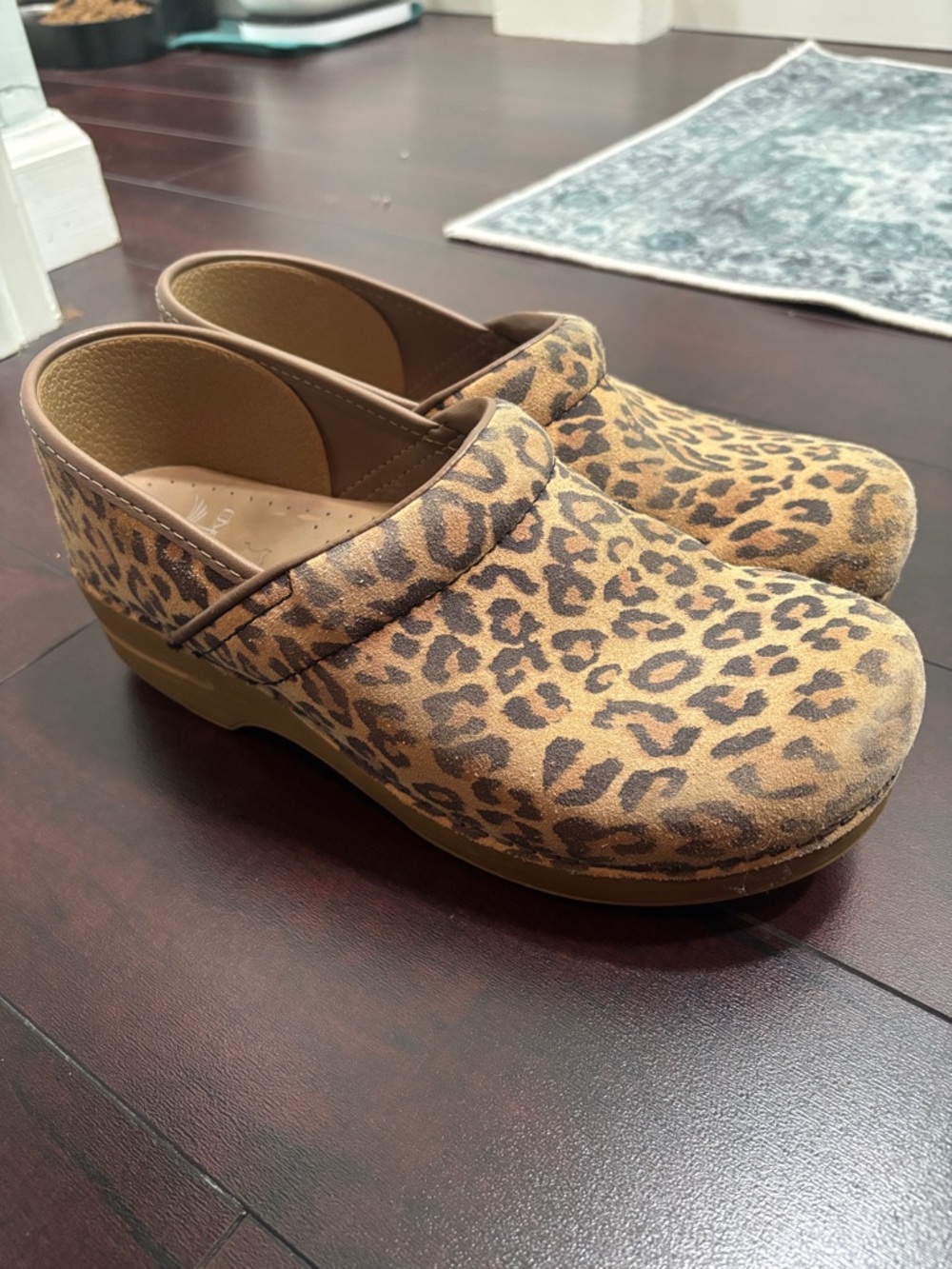 Dansko Leopard Clog Mules in Tan and Brown - Picture 2 of 6
